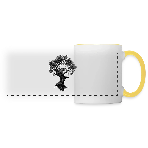 Arbre Femme Bohème Mystique sur Mug panoramique contrasté et blanc