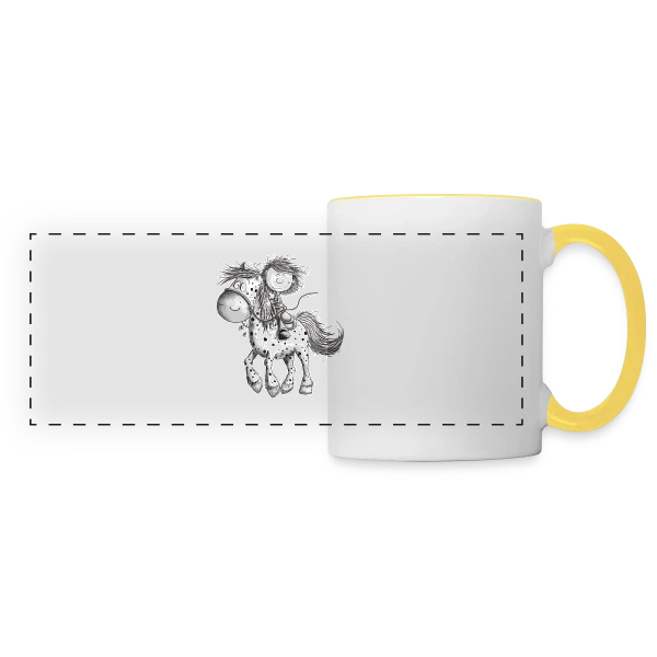 Cheval et cavalier rigolos - Dessin animé sur Mug panoramique contrasté et blanc