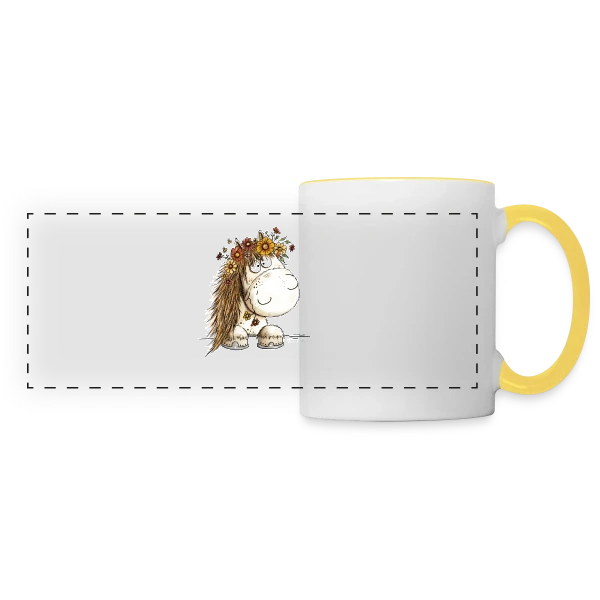 Cheval Adorable avec Couronne de Fleurs - Cartoon sur Mug panoramique contrasté et blanc