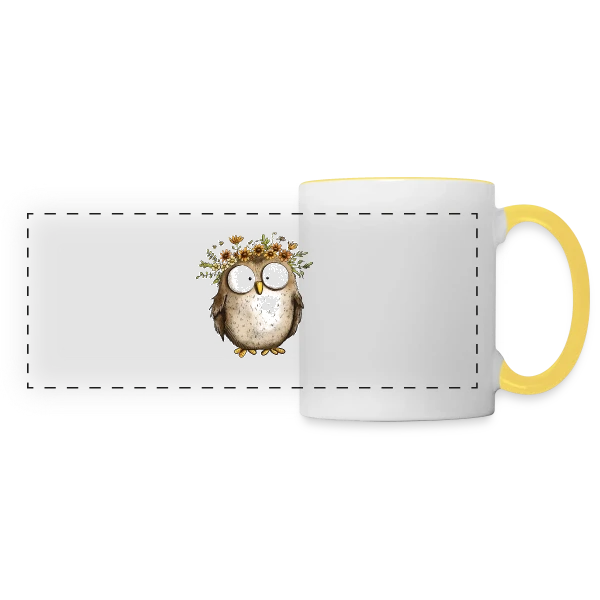 Hibou avec Couronne de Fleurs Sauvages - Style Cottagecore sur Mug panoramique contrasté et blanc