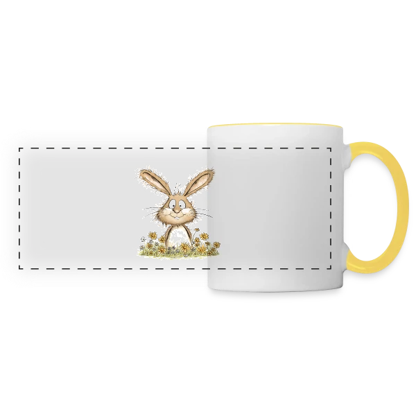 Joyeuses Pâques Lapin Fleuri sur Mug panoramique contrasté et blanc