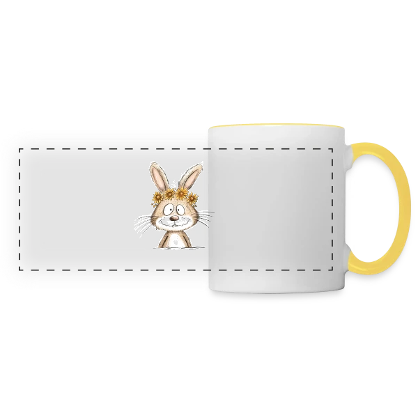 Lapin Rigolo Couronne Fleurs sur Mug panoramique contrasté et blanc
