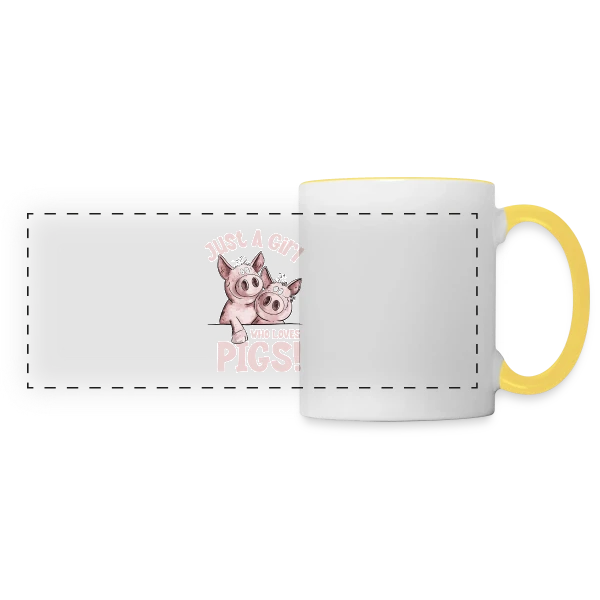 Fille et Cochons Adorables sur Mug panoramique contrasté et blanc