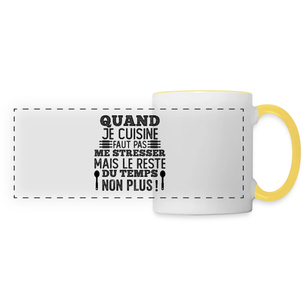 Humour Cuisine : Faut Pas Me Stresser! sur Mug panoramique contrasté et blanc