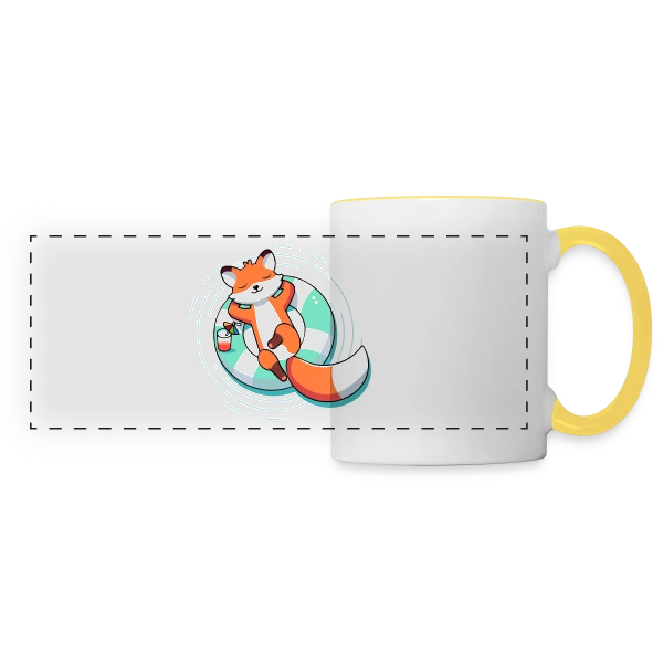 Renard Chill' en Bouée Tropicale sur Mug panoramique contrasté et blanc
