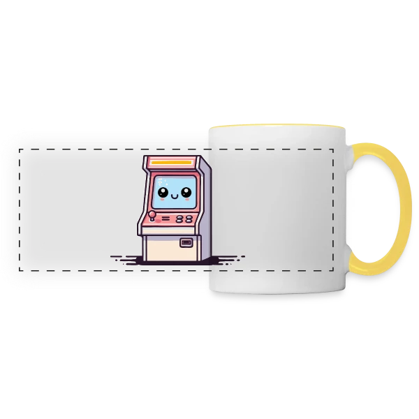 Borne d'Arcade Kawaii : Sourire Rétro Gaming sur Mug panoramique contrasté et blanc