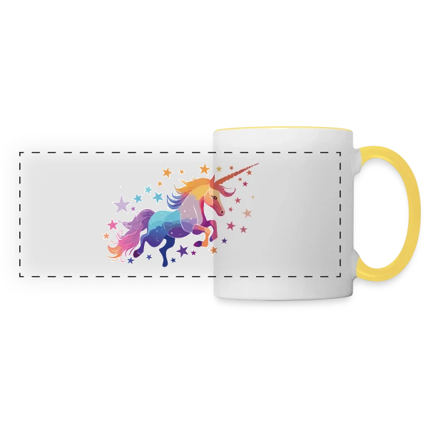 Licorne Magique Étoiles sur Mug panoramique contrasté et blanc