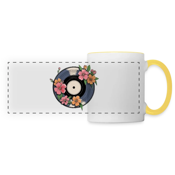 Vinyle Fleuri Rétro Artistique sur Mug panoramique contrasté et blanc