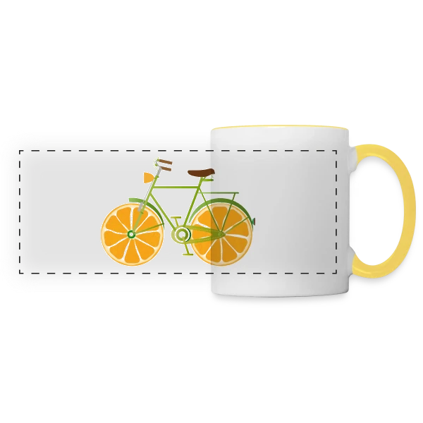 Vélo Fruitix : L'Original Fun aux Roues Oranges sur Mug panoramique contrasté et blanc