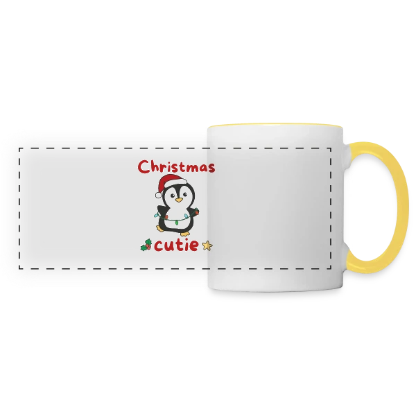 Pingouin Mignon Lumières Noël sur Mug panoramique contrasté et blanc