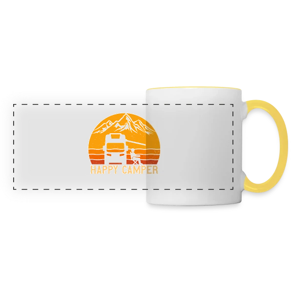 Campeur Heureux Rétro Design sur Mug panoramique contrasté et blanc