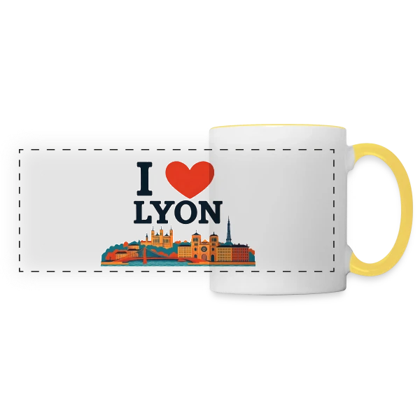 J'aime Lyon Skyline Coloré sur Mug panoramique contrasté et blanc
