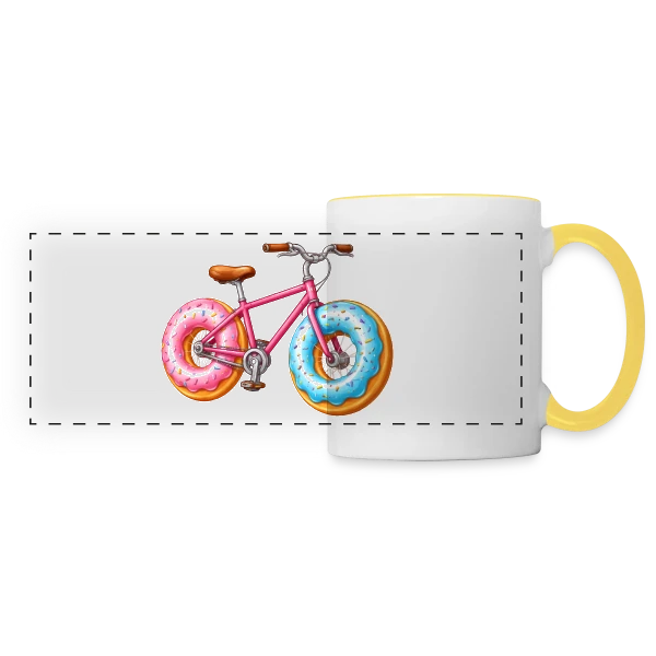 Cycliste Gourmand : Donut & Vélo Humoristique sur Mug panoramique contrasté et blanc
