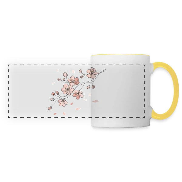 Line Art Fleurs de Cerisier sur Mug panoramique contrasté et blanc