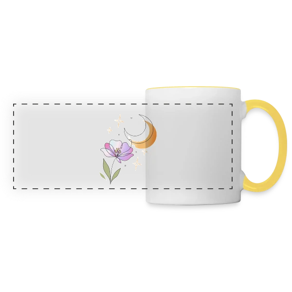 Art Ligne Fleur et Lune - Mystère Nocturne sur Mug panoramique contrasté et blanc