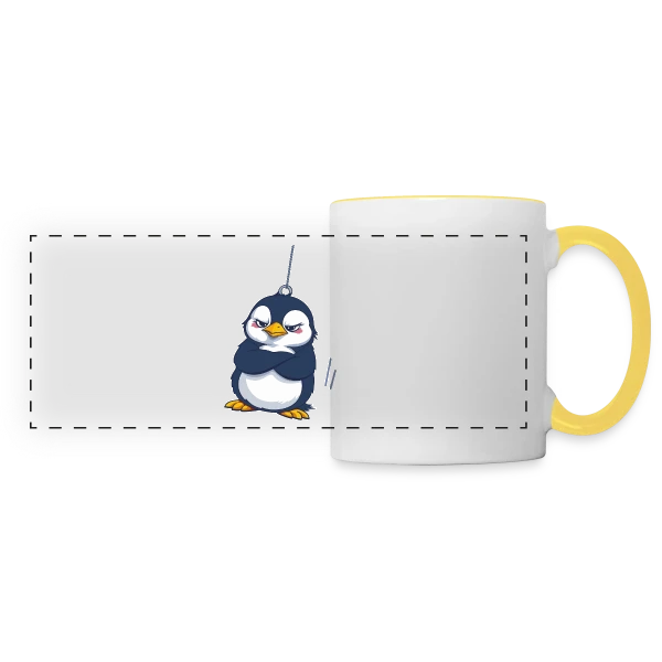 Pingouin Grognon Suspendu sur Mug panoramique contrasté et blanc