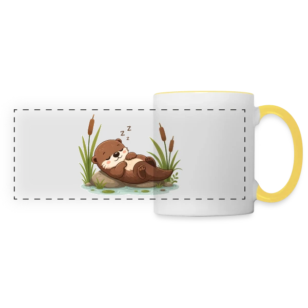 Loutre Endormie dans les Roseaux - Douceur Naturelle sur Mug panoramique contrasté et blanc