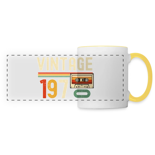 Vintage 1970 Cassette Rétro sur Mug panoramique contrasté et blanc