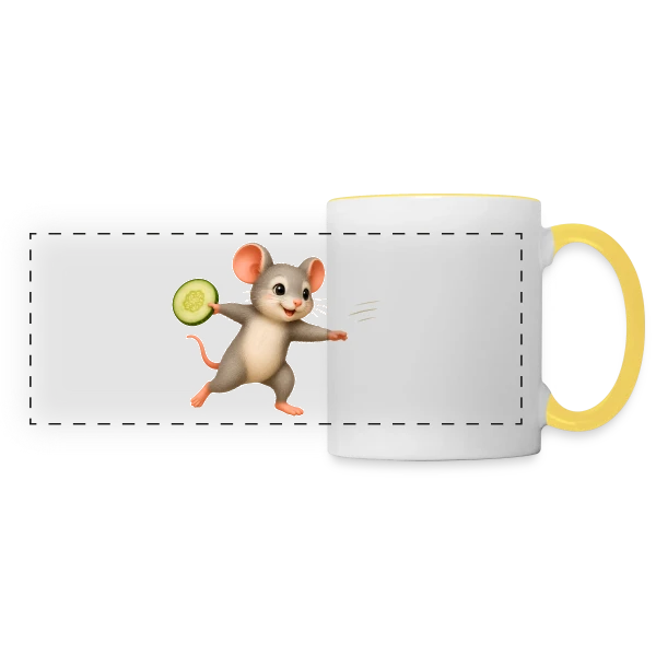 La Souris Frisbee et la Tranche de Concombre sur Mug panoramique contrasté et blanc