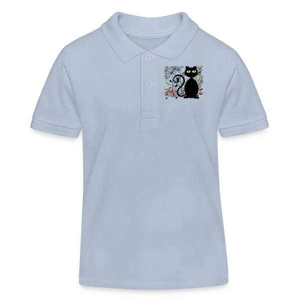 Chat Noir Fleuri sur Polo enfant bio Stanley/Stella