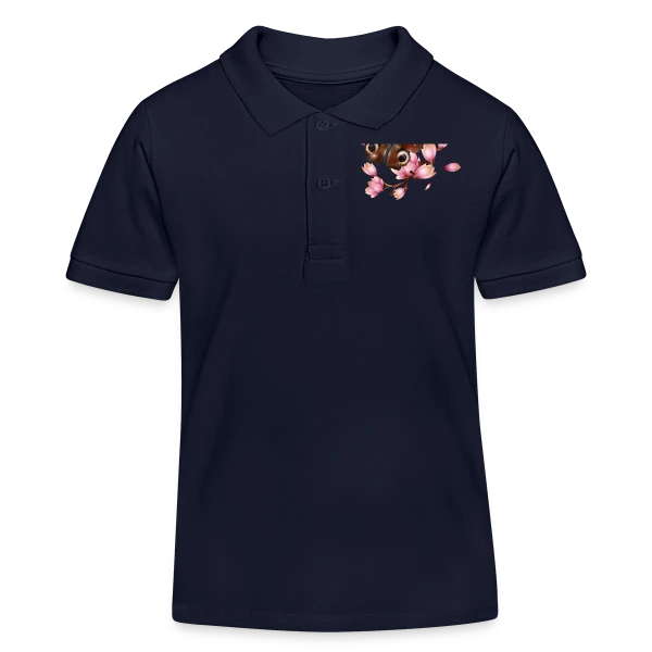 Papillon Paon et Magnolia Rose : Élégance Naturelle sur Polo enfant bio Stanley/Stella