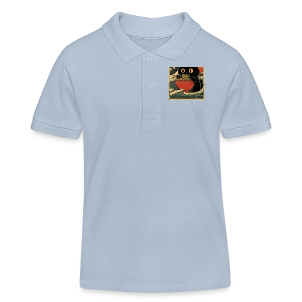 Chat Ramen et Vague Japonaise : L'Art Kawaii sur Polo enfant bio Stanley/Stella