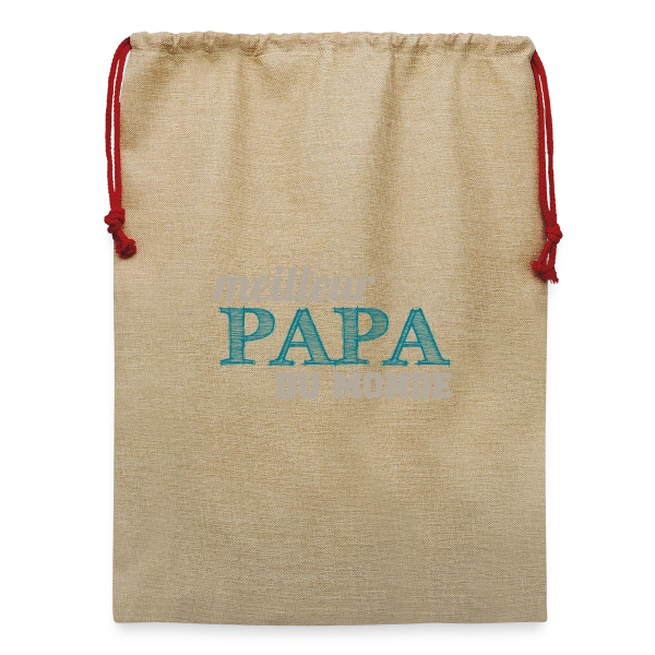 Maquette de Sac de Noël en jute  « Le Meilleur Papa du Monde - Cadeau Fête des Pères Original » à personnaliser