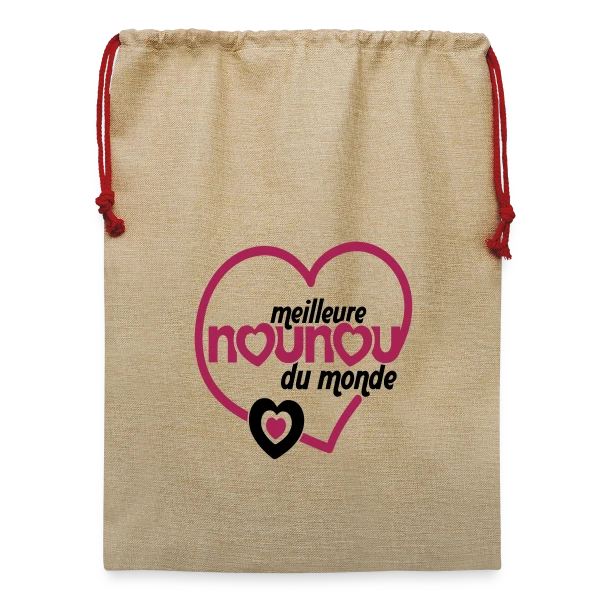 Maquette de Sac de Noël en jute  « Meilleure Nounou du Monde » à personnaliser