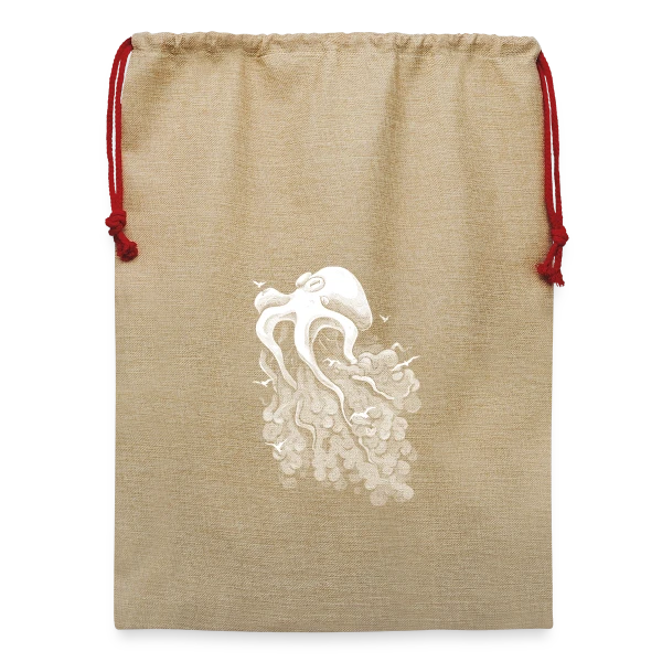 Pieuvre des Nuages sur Sac de Noël en jute 