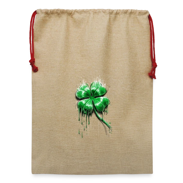 Trèfle Fondant : La Chance en Fusion sur Sac de Noël en jute 