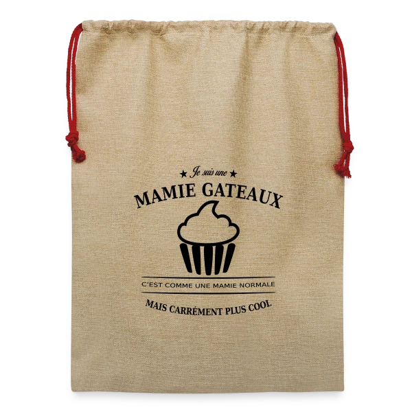 Mamie Gâteaux d'Amour sur Sac de Noël en jute 