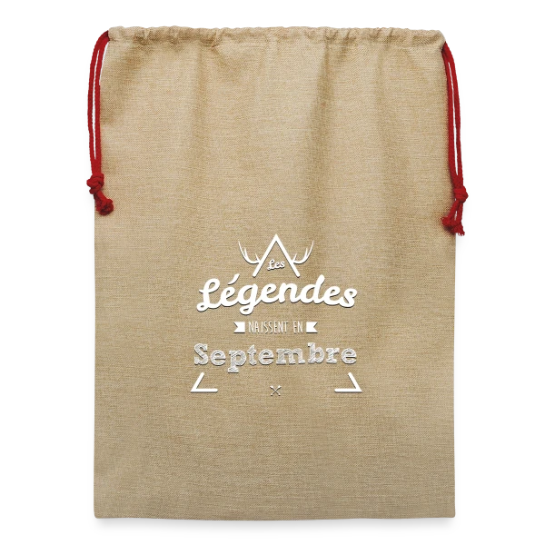 Anniversaire : Légende Née en Septembre sur Sac de Noël en jute 