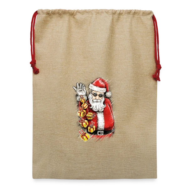 Père Noël Stylé et Généreux sur Sac de Noël en jute 