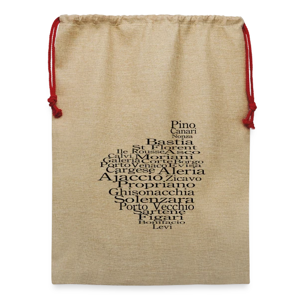 Carte Corse Villes Typographie sur Sac de Noël en jute 