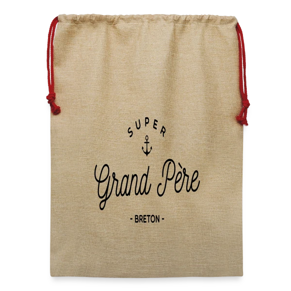 Maquette de Sac de Noël en jute  « 'Super Grand-Père Breton' - Fierté Familiale et Régionale » à personnaliser