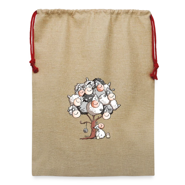 Petit Mouton Laineux Câlin sur Sac de Noël en jute 