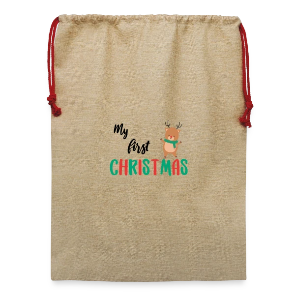 Maquette de Sac de Noël en jute  « Mon Premier Noël : Design Adorable pour Bébé » à personnaliser
