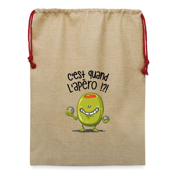 Maquette de Sac de Noël en jute  « L'Apéro, c'est quand ? » à personnaliser