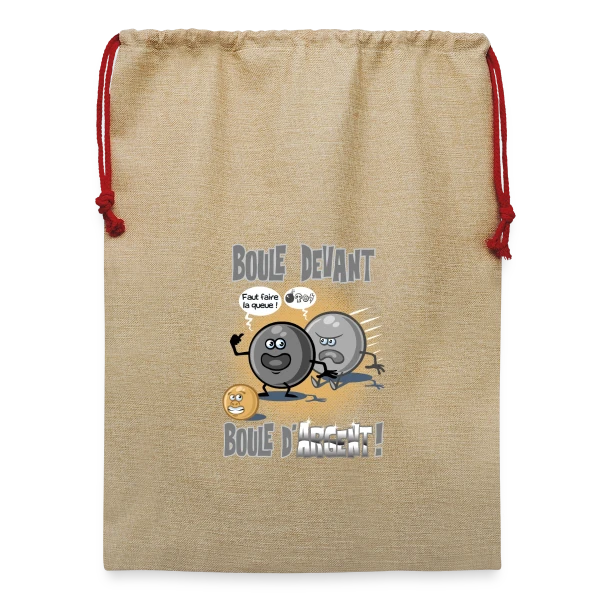 Maquette de Sac de Noël en jute  « Boule devant boule d'argent - Pétanque » à personnaliser