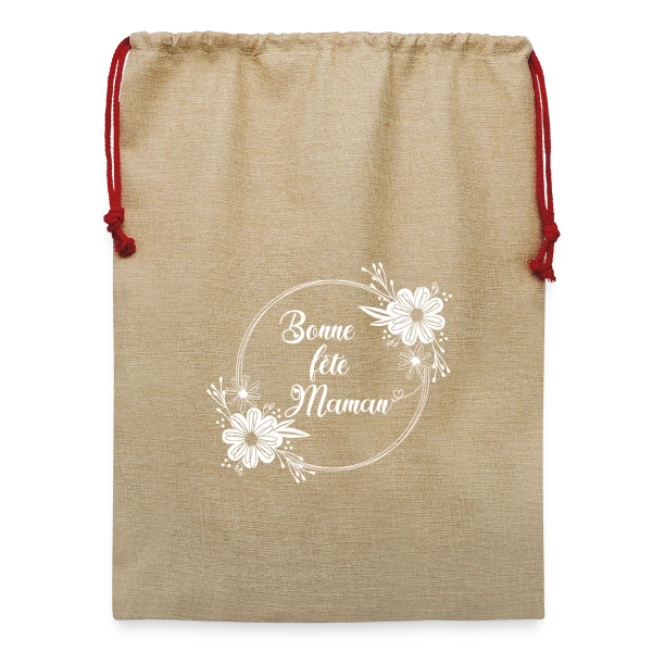 Maquette de Sac de Noël en jute  « Bonne Fête Maman - Cadeau Tendresse » à personnaliser