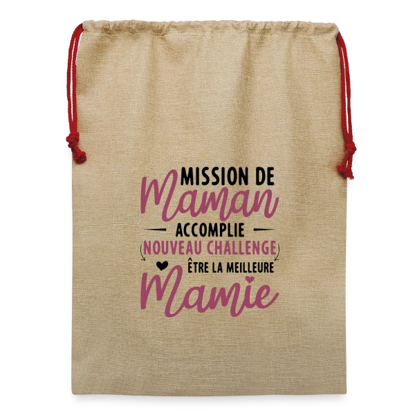 Mission Maman Accomplie : J'deviens Mamie ! Annonce Grossesse sur Sac de Noël en jute 