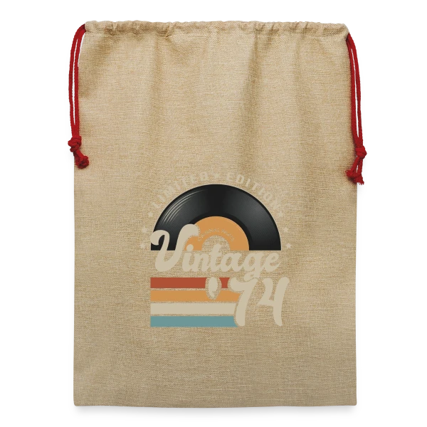 Vinyle Vintage 1974 – Anniversaire 49 ans sur Sac de Noël en jute 