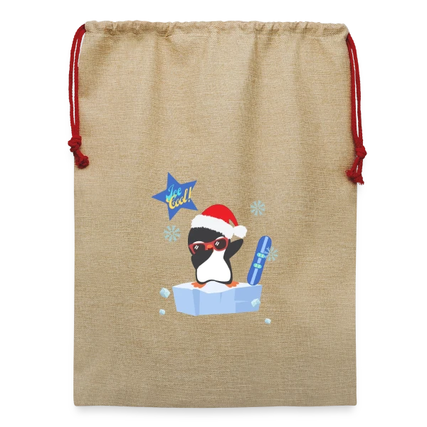 Maquette de Sac de Noël en jute  « Pingouin Dab Noël Cool » à personnaliser