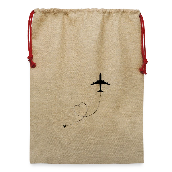 Avion Route Cœur sur Sac de Noël en jute 