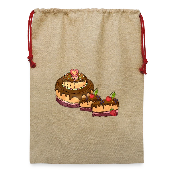 Maquette de Sac de Noël en jute  « Gâteau Festif » à personnaliser
