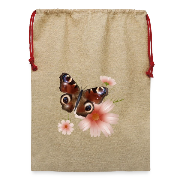 Papillon Paon-du-Jour Éclatant de Roses sur Sac de Noël en jute 
