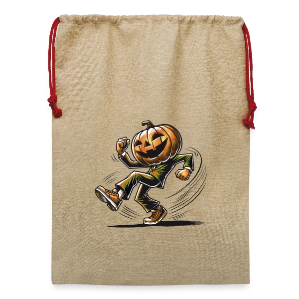 Maquette de Sac de Noël en jute  « Citrouille Dansante: Humour d'Halloween » à personnaliser