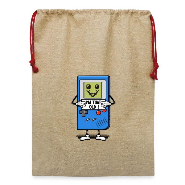 Maquette de Sac de Noël en jute  « Vieux comme une console rétro » à personnaliser