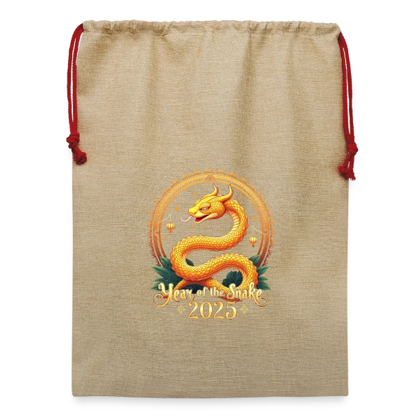 Nouvel An Chinois 2025 - Année du Serpent sur Sac de Noël en jute 