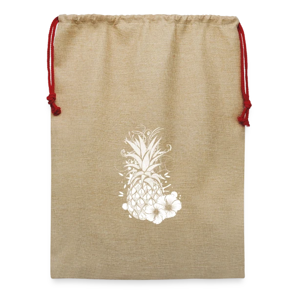 Ananas Tropical Blanc Stylisé sur Sac de Noël en jute 